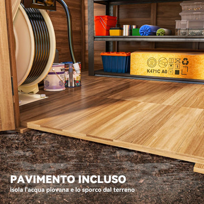 Outsunny Casetta da Giardino in Legno 1.8x2m con Porta Doppia, Finestra e Base Inclusa, Colore Legno