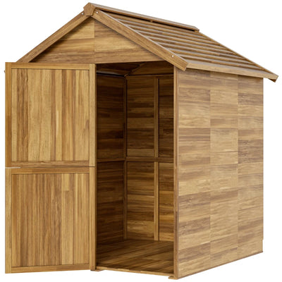 Outsunny Casetta da Giardino in Legno 1.8x2m con Porta Doppia, Finestra e Base Inclusa, Colore Legno