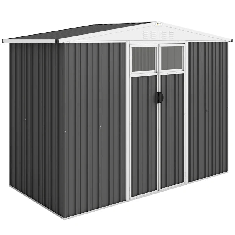 Outsunny Capanno da Giardino Porta Attrezzi in Acciaio Zincato con 2 Porte, 246x117x180 cm, Grigio Scuro