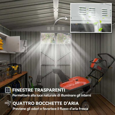 Outsunny Capanno da Giardino Porta Attrezzi in Acciaio Zincato con 2 Porte, 246x117x180 cm, Grigio Scuro