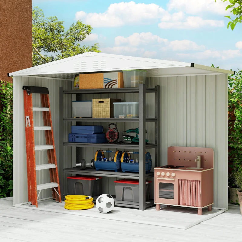 Outsunny Capanno da Giardino Porta Attrezzi in Acciaio Zincato con 2 Porte, 246x117x180 cm, Grigio Scuro
