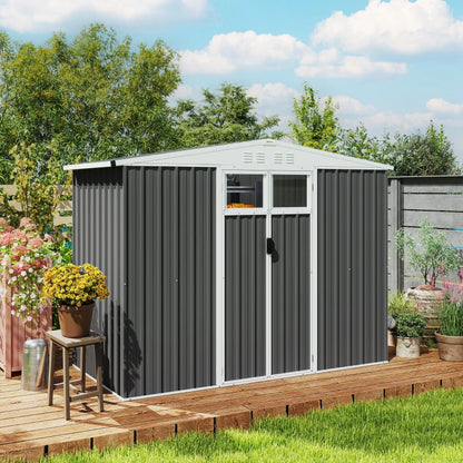 Outsunny Capanno da Giardino Porta Attrezzi in Acciaio Zincato con 2 Porte, 246x117x180 cm, Grigio Scuro