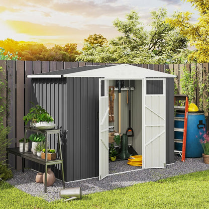 Outsunny Capanno da Giardino Porta Attrezzi in Acciaio Zincato con 2 Porte, 246x117x180 cm, Grigio Scuro
