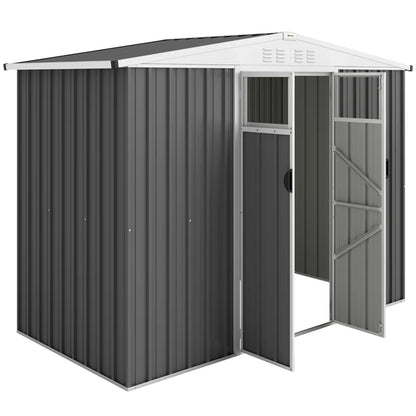 Outsunny Capanno da Giardino Porta Attrezzi in Acciaio Zincato con 2 Porte, 246x117x180 cm, Grigio Scuro