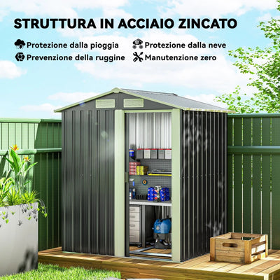 Outsunny Casetta da Giardino Porta Attrezzi in Acciaio, Tetto inclinato e 4 Prese d'Aria, 152x132x188cm