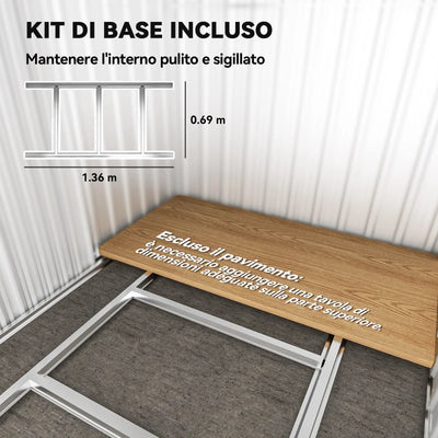 Outsunny Casetta da Giardino Porta Attrezzi in Acciaio, Tetto inclinato e 4 Prese d'Aria, 152x132x188cm