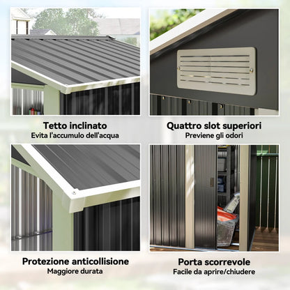 Outsunny Casetta da Giardino Porta Attrezzi in Acciaio, Tetto inclinato e 4 Prese d'Aria, 152x132x188cm
