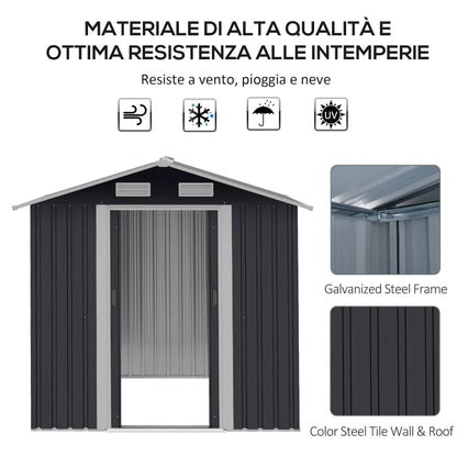 Outsunny Capanno da Giardino 2x1.5x1.9m in Acciaio Zincato, Doppia Porta Scorrevole e 4 Prese d'aria