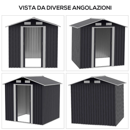 Outsunny Capanno da Giardino 2x1.5x1.9m in Acciaio Zincato, Doppia Porta Scorrevole e 4 Prese d'aria