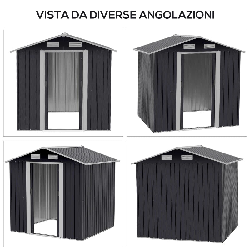Outsunny Capanno da Giardino 2x1.5x1.9m in Acciaio Zincato, Doppia Porta Scorrevole e 4 Prese d'aria