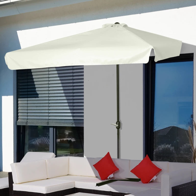 Outsunny Ombrellone Semicircolare per Parete da Terrazza e Giardino con Manovella, 2.5x2.3m, Crema