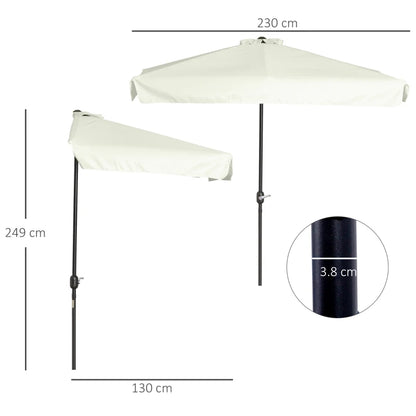 Outsunny Ombrellone Semicircolare per Parete da Terrazza e Giardino con Manovella, 2.5x2.3m, Crema