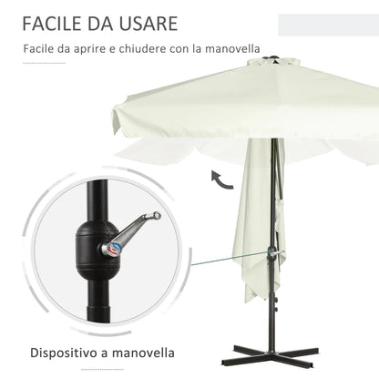 Outsunny Ombrellone Semicircolare per Parete da Terrazza e Giardino con Manovella, 2.5x2.3m, Crema