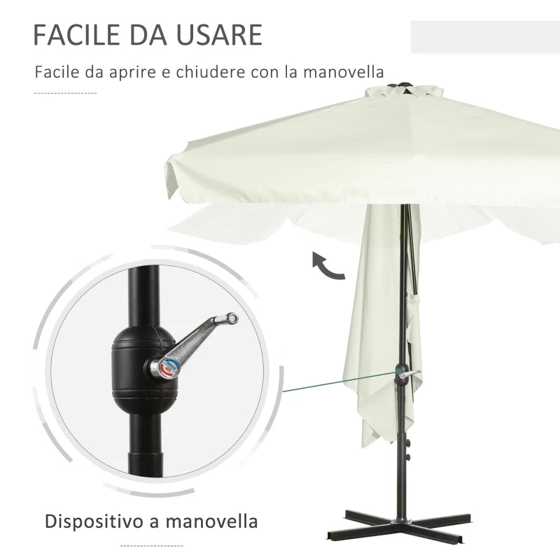Outsunny Ombrellone Semicircolare per Parete da Terrazza e Giardino con Manovella, 2.5x2.3m, Crema