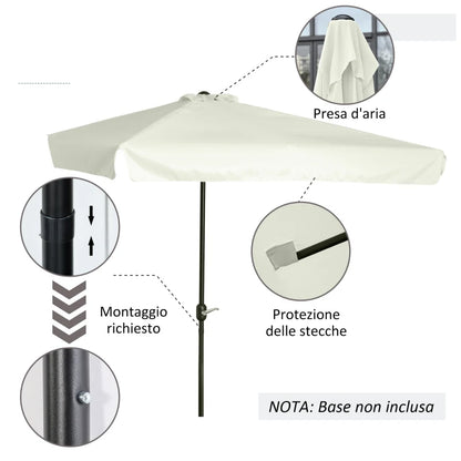 Outsunny Ombrellone Semicircolare per Parete da Terrazza e Giardino con Manovella, 2.5x2.3m, Crema