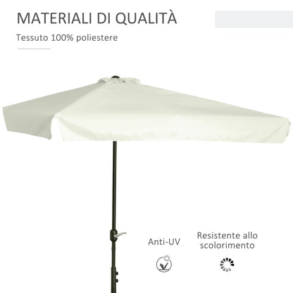 Outsunny Ombrellone Semicircolare per Parete da Terrazza e Giardino con Manovella, 2.5x2.3m, Crema