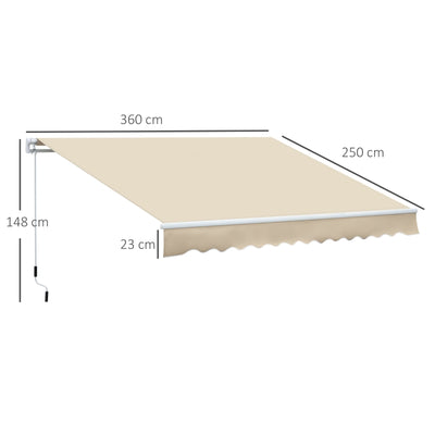 Outsunny Tenda da Sole per Esterno a Bracci Avvolgibile con Apertura a Manovella, 360x250 cm, Crema