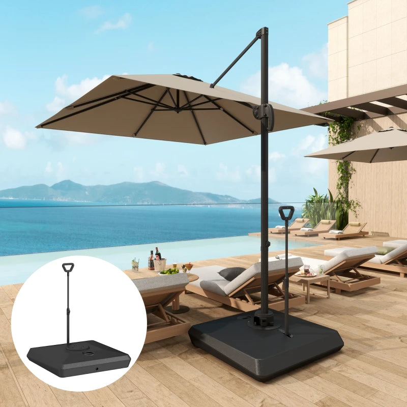 Outsunny Base per Ombrellone a Sbalzo in HDPE con Maniglia e Ruote e Riempibile con Acqua o Sabbia, 95x95x117 cm, Nero