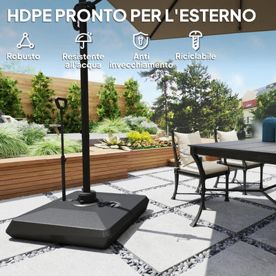 Outsunny Base per Ombrellone a Sbalzo in HDPE con Maniglia e Ruote e Riempibile con Acqua o Sabbia, 95x95x117 cm, Nero