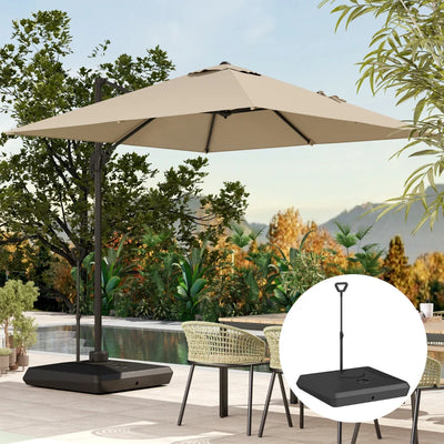 Outsunny Base per Ombrellone a Sbalzo in HDPE con Maniglia e Ruote e Riempibile con Acqua o Sabbia, 95x95x117 cm, Nero