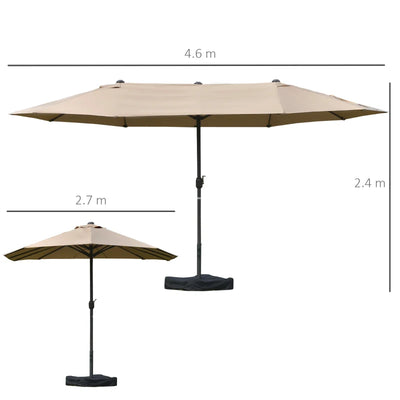 Outsunny Ombrellone da Giardino Doppio 460x270cm, Ombrellone da Esterno con Apertura a Manovella, Base a Croce e Zavorra, Acciaio e Poliestere Khaki
