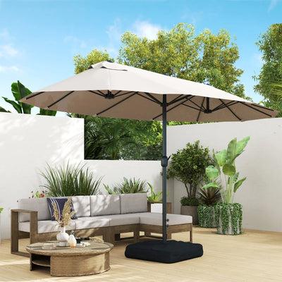 Outsunny Ombrellone da Giardino Doppio 460x270cm, Ombrellone da Esterno con Apertura a Manovella, Base a Croce e Zavorra, Acciaio e Poliestere Khaki
