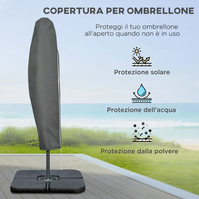 Outsunny Ombrellone Decentrato a 6 Stecche con Manovella e Base a Croce, in Metallo e Poliestere, Ø292x247 cm, Caffè