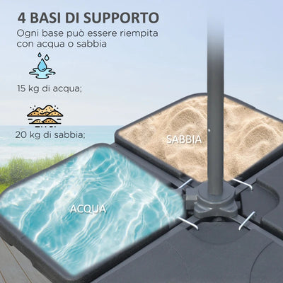 Outsunny Ombrellone Decentrato a 6 Stecche con Manovella e Base a Croce, in Metallo e Poliestere, Ø292x247 cm, Caffè