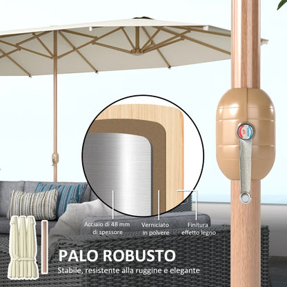 Outsunny Ombrellone Doppio con Apertura a Manovella, in Acciaio Inox e Poliestere, 455x265x238 cm, Beige