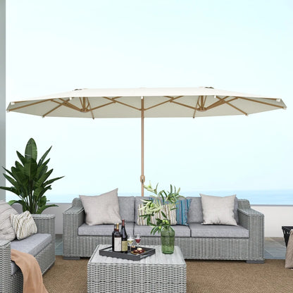 Outsunny Ombrellone Doppio con Apertura a Manovella, in Acciaio Inox e Poliestere, 455x265x238 cm, Beige