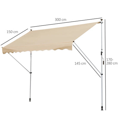 Outsunny Tenda da Sole a Bracci 3x1.5m con Manovella e Struttura Telescopica, Beige