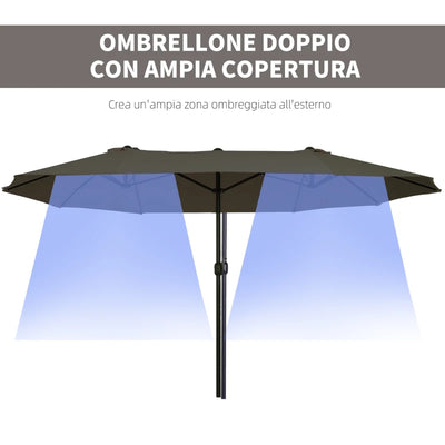 Outsunny Ombrellone Doppio da Giardino 4.6x2.7 m a 12 Stecche con Prese d'Aria e Manovella, Ombrellone per Esterni in Acciaio e Poliestere, Anti UV, Grigio