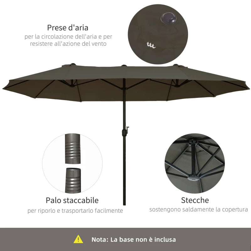 Outsunny Ombrellone Doppio da Giardino 4.6x2.7 m a 12 Stecche con Prese d'Aria e Manovella, Ombrellone per Esterni in Acciaio e Poliestere, Anti UV, Grigio