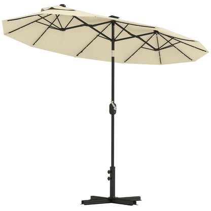 Outsunny Ombrellone Doppio con Luci LED e Base a Croce, in Poliestere e Acciaio, 295x150x219 cm, Bianco Crema