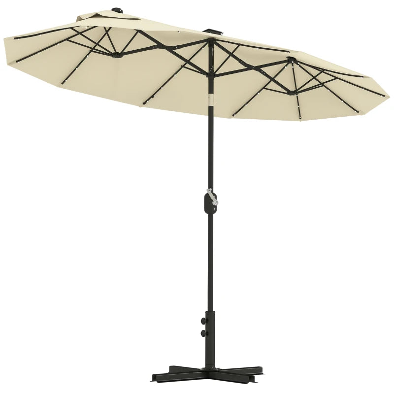 Outsunny Ombrellone Doppio con Luci LED e Base a Croce, in Poliestere e Acciaio, 295x150x219 cm, Bianco Crema