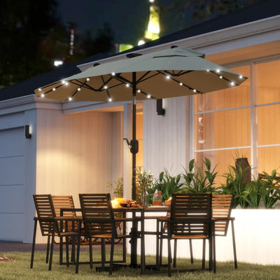Outsunny Ombrellone Doppio con Luci LED e Base a Croce, in Poliestere e Acciaio, 295x150x219 cm, Bianco Crema