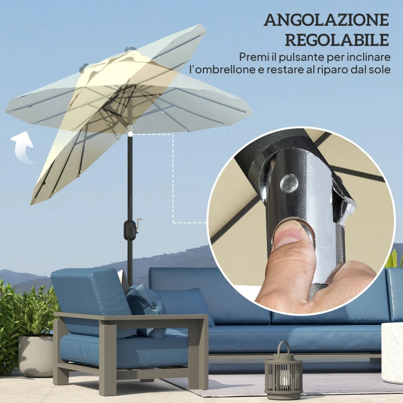 Outsunny Ombrellone Doppio con Luci LED e Base a Croce, in Poliestere e Acciaio, 295x150x219 cm, Bianco Crema