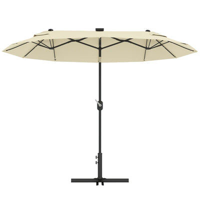 Outsunny Ombrellone Doppio con Luci LED e Base a Croce, in Poliestere e Acciaio, 295x150x219 cm, Bianco Crema