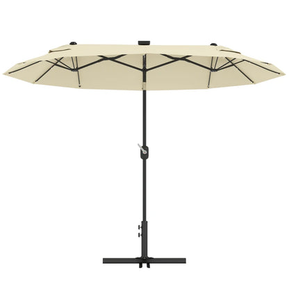 Outsunny Ombrellone Doppio con Luci LED e Base a Croce, in Poliestere e Acciaio, 295x150x219 cm, Bianco Crema