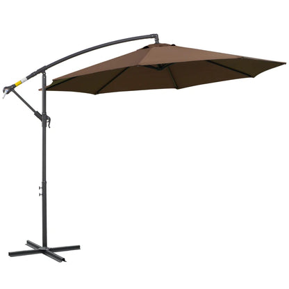 Outsunny Ombrellone Decentrato Ø3x2.5 m con Base a Croce e Manovella, in Acciaio e Poliestere color Caffè