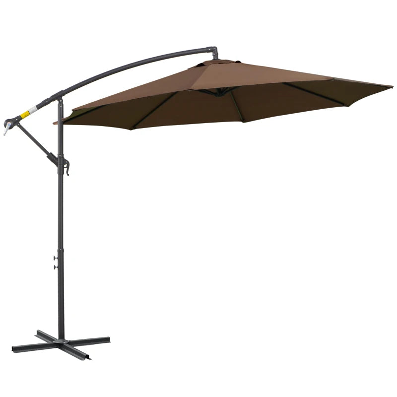 Outsunny Ombrellone Decentrato Ø3x2.5 m con Base a Croce e Manovella, in Acciaio e Poliestere color Caffè