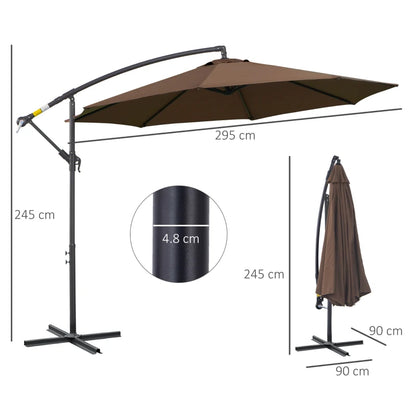Outsunny Ombrellone Decentrato Ø3x2.5 m con Base a Croce e Manovella, in Acciaio e Poliestere color Caffè