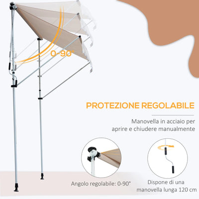 Outsunny Tenda da Sole 2x1.5 m per Esterno a Rullo con Manovella e Angolazione Regolabile, Beige
