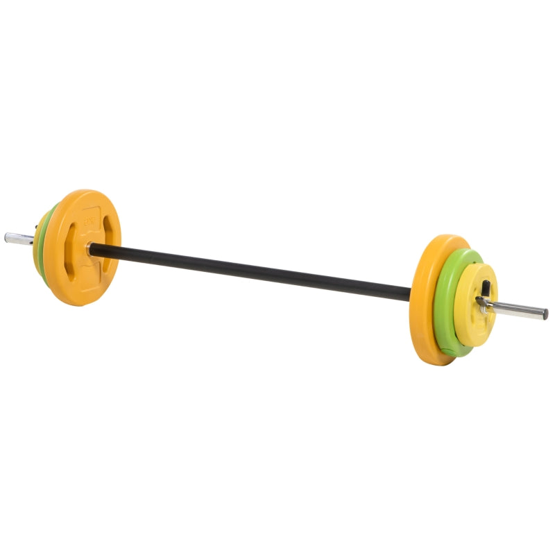 HOMCOM Set Bilanciere e Dischi da 20 kg totali Antiscivolo con 6 Pesi e 2 Clip di Fissaggio, Ø28x130 cm, Multicolore