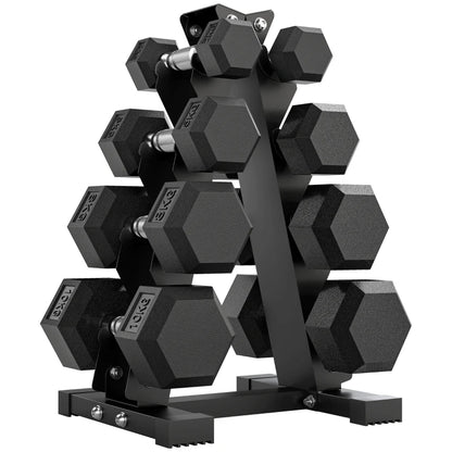 SPORTNOW Set Manubri da Palestra Esagonali con Supporto e Impugnatura Antiscivolo, 2x2kg, 2x5kg, 2x8kg, 2x10kg, Nero