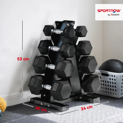 SPORTNOW Set Manubri da Palestra Esagonali con Supporto e Impugnatura Antiscivolo, 2x2kg, 2x5kg, 2x8kg, 2x10kg, Nero