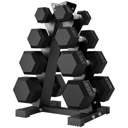 SPORTNOW Set Manubri da Palestra Esagonali con Supporto e Impugnatura Antiscivolo, 2x2kg, 2x5kg, 2x8kg, 2x10kg, Nero