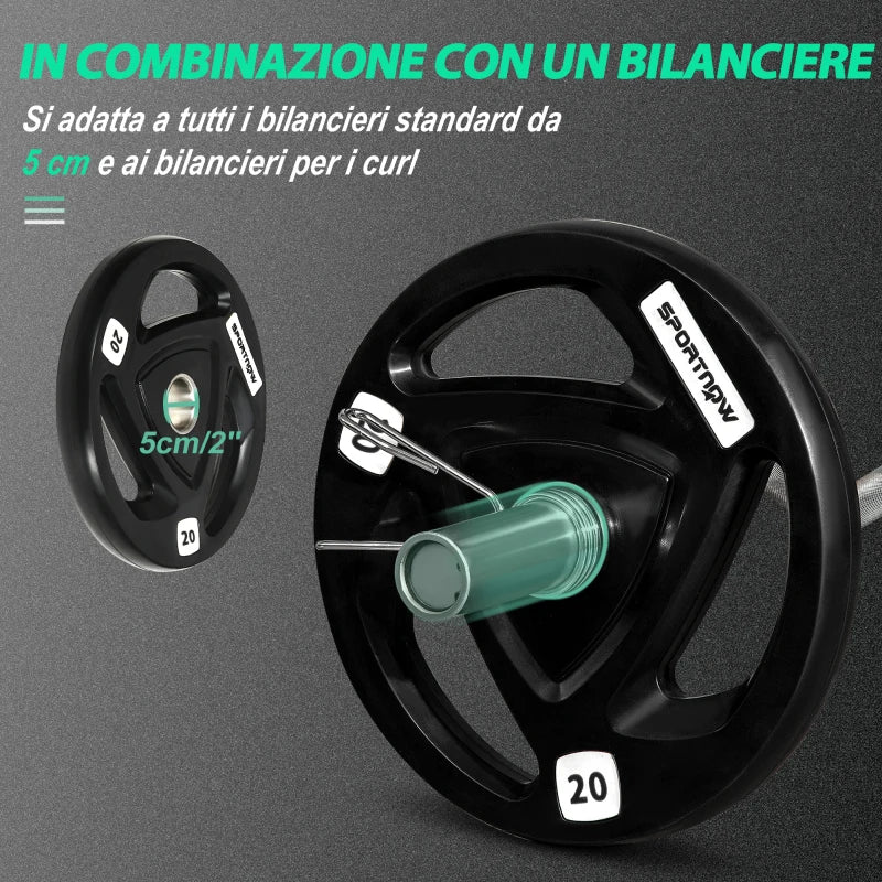 SPORTNOW Set di 2 Dischi Pesi da 20kg in Acciaio con Rivestimento in Gomma per Bilanciere