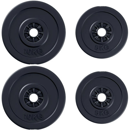 HOMCOM Set di 4 Dischi Pesi per Bilanciere e Manubri Peso Totale 30kg, 2x5kg e 2x10kg, Nero