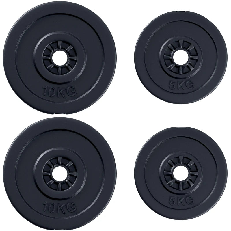 HOMCOM Set di 4 Dischi Pesi per Bilanciere e Manubri Peso Totale 30kg, 2x5kg e 2x10kg, Nero